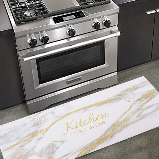 Waterproof Decorative Ergonomic Floor Pad Kitchen Rug, Gold Marble Design 18"x47"