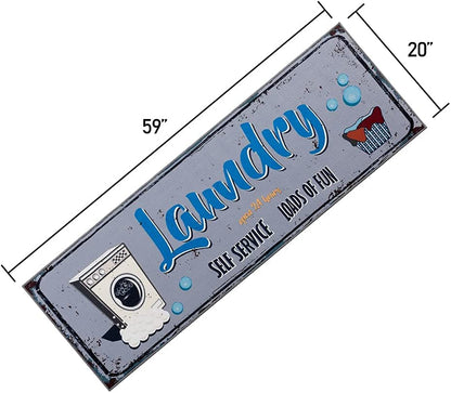 Laundry Room Decorative Printed Runner Rug (20"x59", Grey ,Blue)