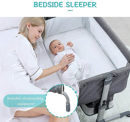 Baby Bassinet with Mattress,Easy Folding Baby Crib, Grey