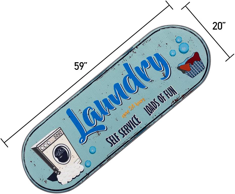 Laundry Room Decorative Printed Runner Rug, Black & Blue, 20"x59"