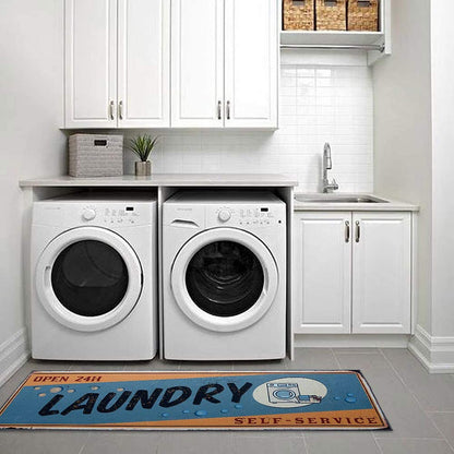 Laundry Room Decorative Printed Runner Rug (20"x59", Blue ,Orange)