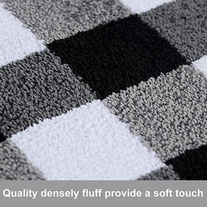 Buffalo Plaid Check Rug Set For Kitchen and Doormat (Black&White)