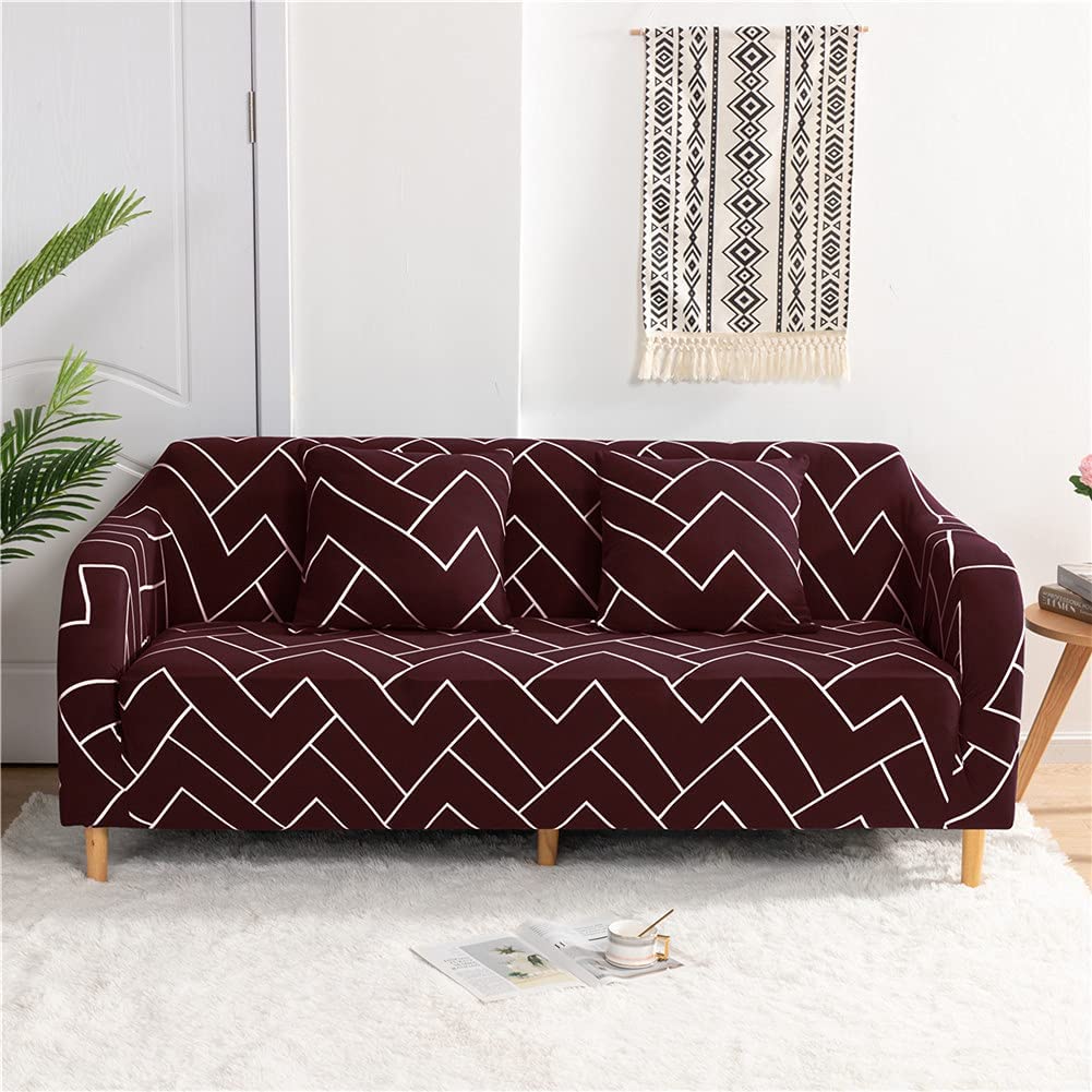 Geometric Pattern Sofa Slipcover Stretch Arm Chair Large Sofa Slipcover with 2 Pillow Cover Leather Furniture Protector for 3-Seat Sofa