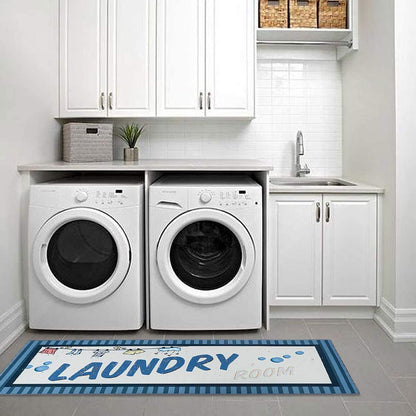 Laundry Room Decorative Printed Runner Rug (20"x59", Blue ,Orange)