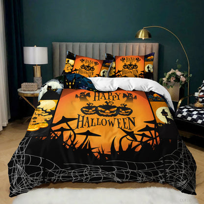 Halloween Spider Bat Print Kit Quilt Cover, 3 Piece Bedding Set