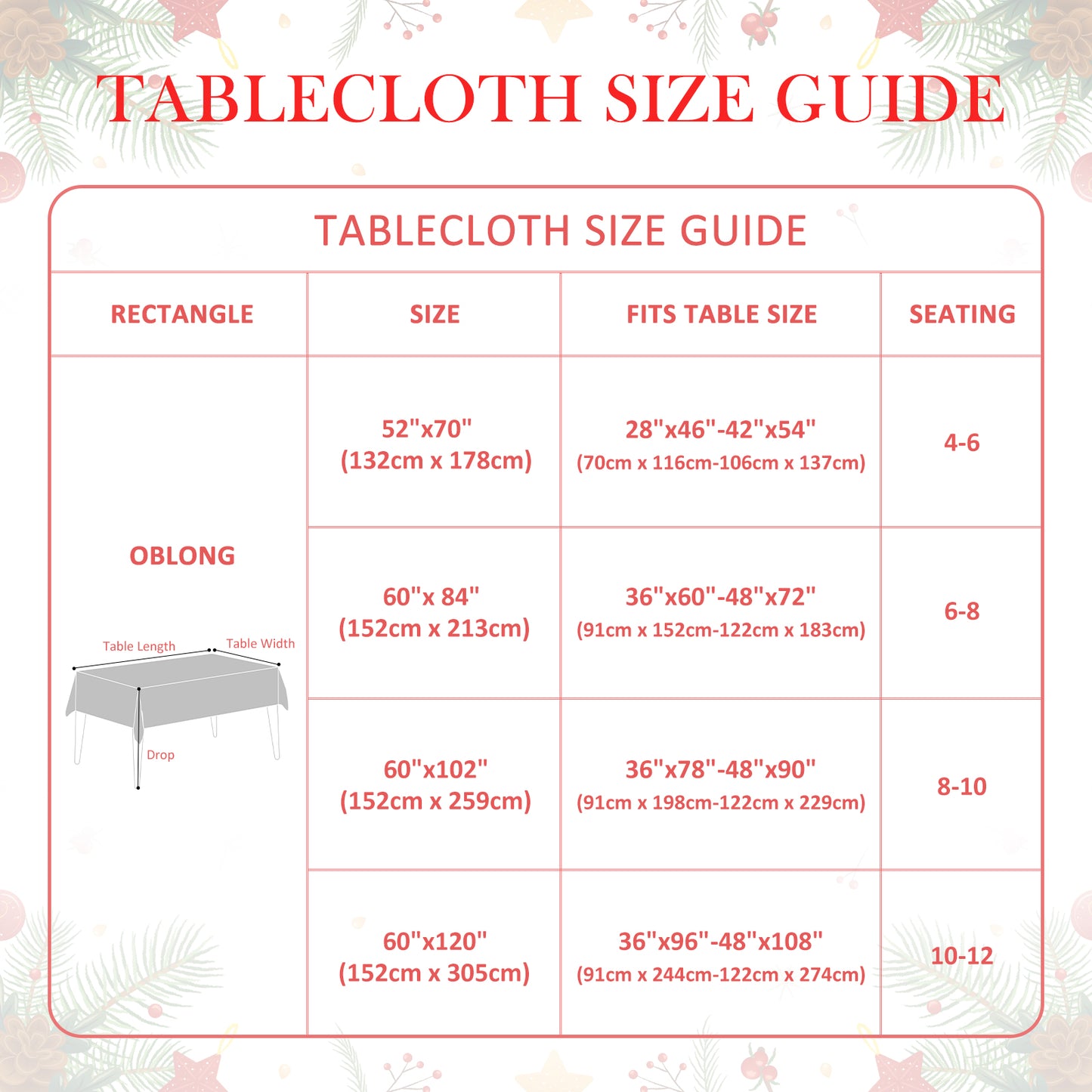 Christmas Vinyl Rectangle Plastic Tablecloth, Scarlet