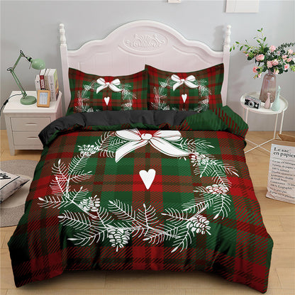 Christmas Checked Pattern Style Duvet Cover Pillowcase Set
