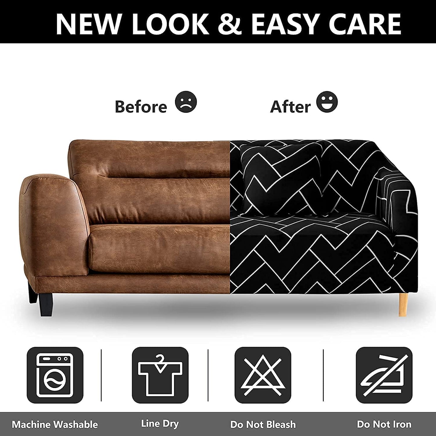 Geometric Pattern Sofa Slipcover Stretch Arm Chair Large Sofa Slipcover with 2 Pillow Cover Leather Furniture Protector for 3-Seat Sofa