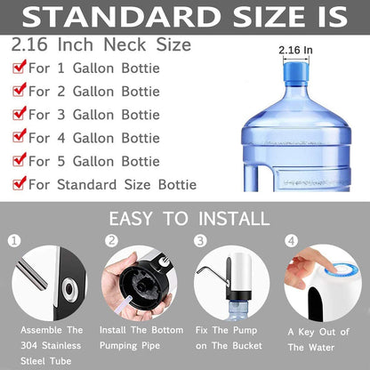 Water Bottle Dispenser Portable Electric Water Bottle Pump for Universal 5 Gallon Bottle (Black+White)
