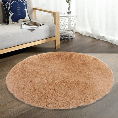 Super Soft Shaggy Area Rugs Round Fluffy Circular Bedside Carpet-4ft Diameter, Khaki