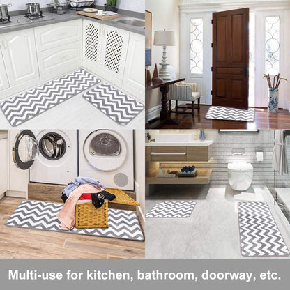2 Pieces Microfiber Chevron Non-Slip Soft Kitchen Mat Bathroom Rug Set