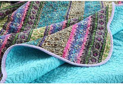 100% Cotton Striped Jacquard Style Patchwork Bedspread Quilt Sets, Full Size