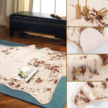 Faux Cowhide Shaped Rug Gold Foil Decorative Carpet
