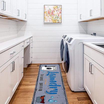 Laundry Room Decorative Printed Runner Rug (20"x59", Grey ,Blue)