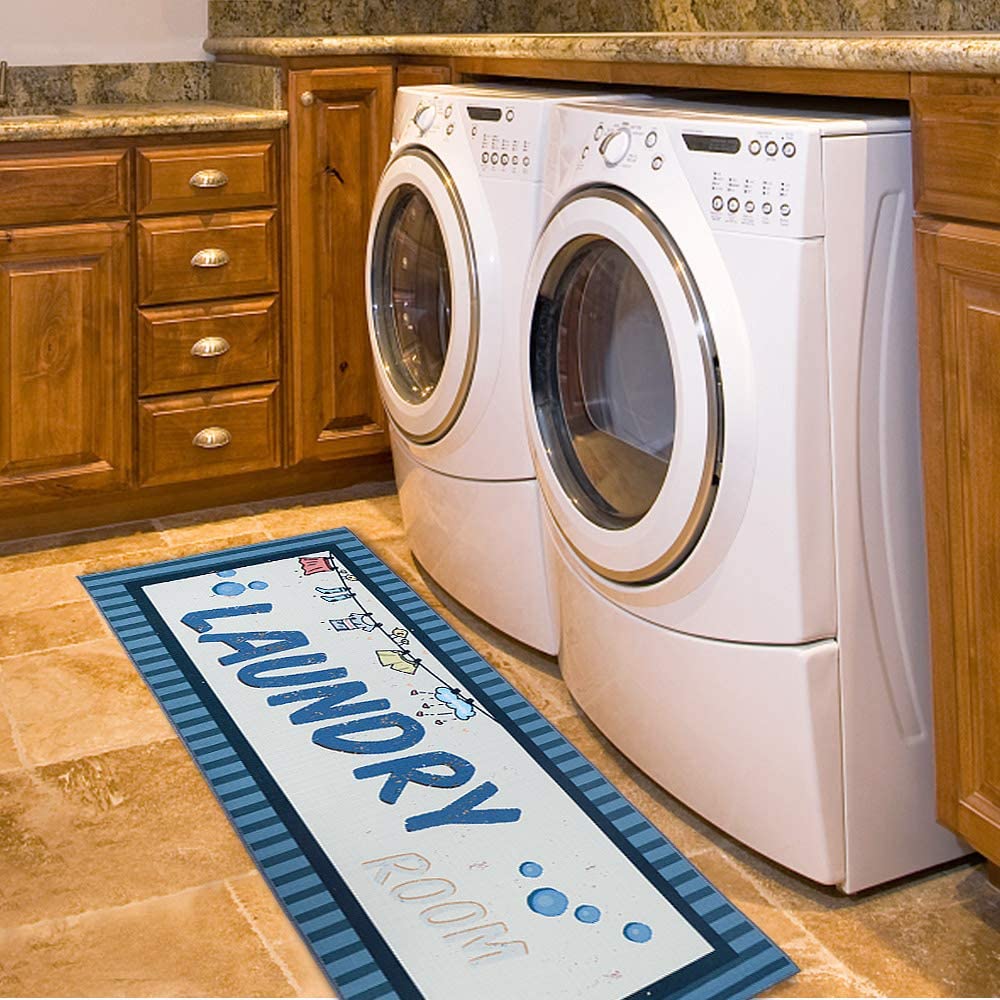 Laundry Room Decorative Printed Runner Rug (20"x59", Blue ,Orange)
