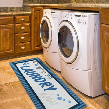 Laundry Room Decorative Printed Runner Rug (20"x59", Blue ,Orange)