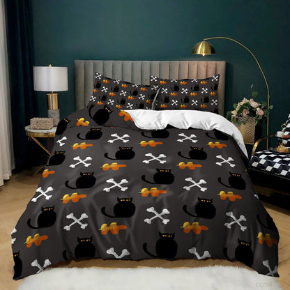 Halloween Spider Bat Print Kit Quilt Cover, 3 Piece Bedding Set