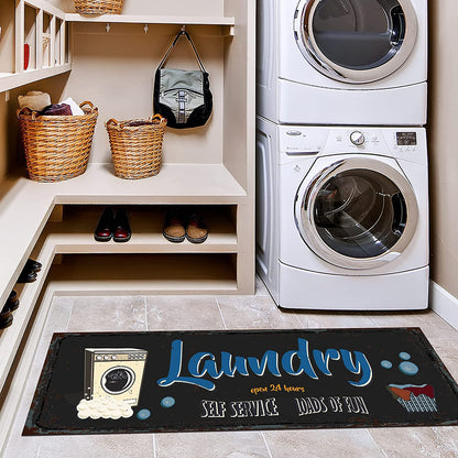 Laundry Room Decorative Printed Runner Rug (20"x59", Black ,Blue)