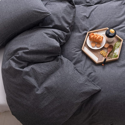 100% Washed Cotton Comforter Cover, Natural Wrinkled Look with Zipper Closure & Corner Ties, Grey, Queen/King Size