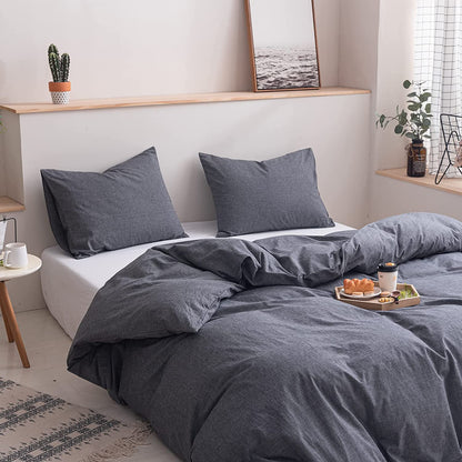 100% Washed Cotton Comforter Cover, Natural Wrinkled Look with Zipper Closure & Corner Ties, Grey, Queen/King Size