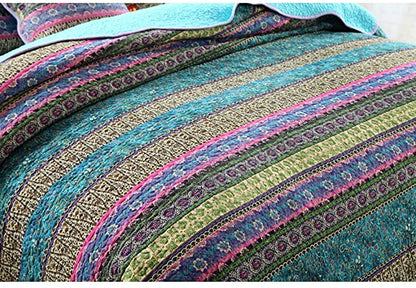 100% Cotton Striped Jacquard Style Patchwork Bedspread Quilt Sets, Full Size