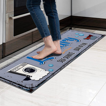 Laundry Room Decorative Printed Runner Rug (20"x59", Grey ,Blue)