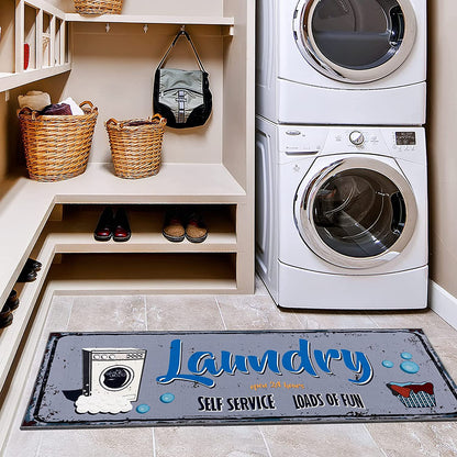 Laundry Room Decorative Printed Runner Rug (20"x59", Grey ,Blue)