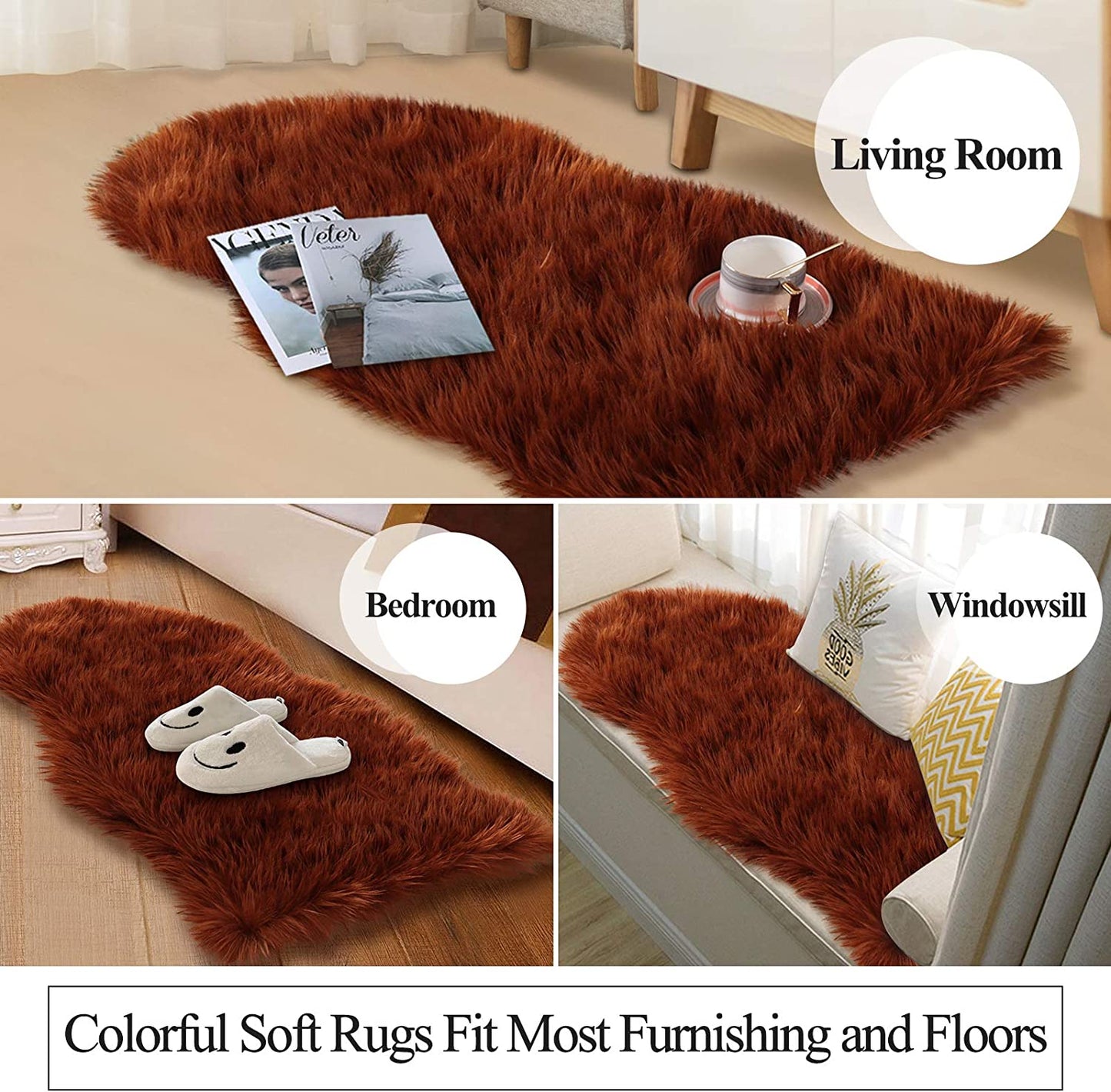 Super Soft Fluffy Shaggy Faux Fur Rug-2ft x 3ft, Brown