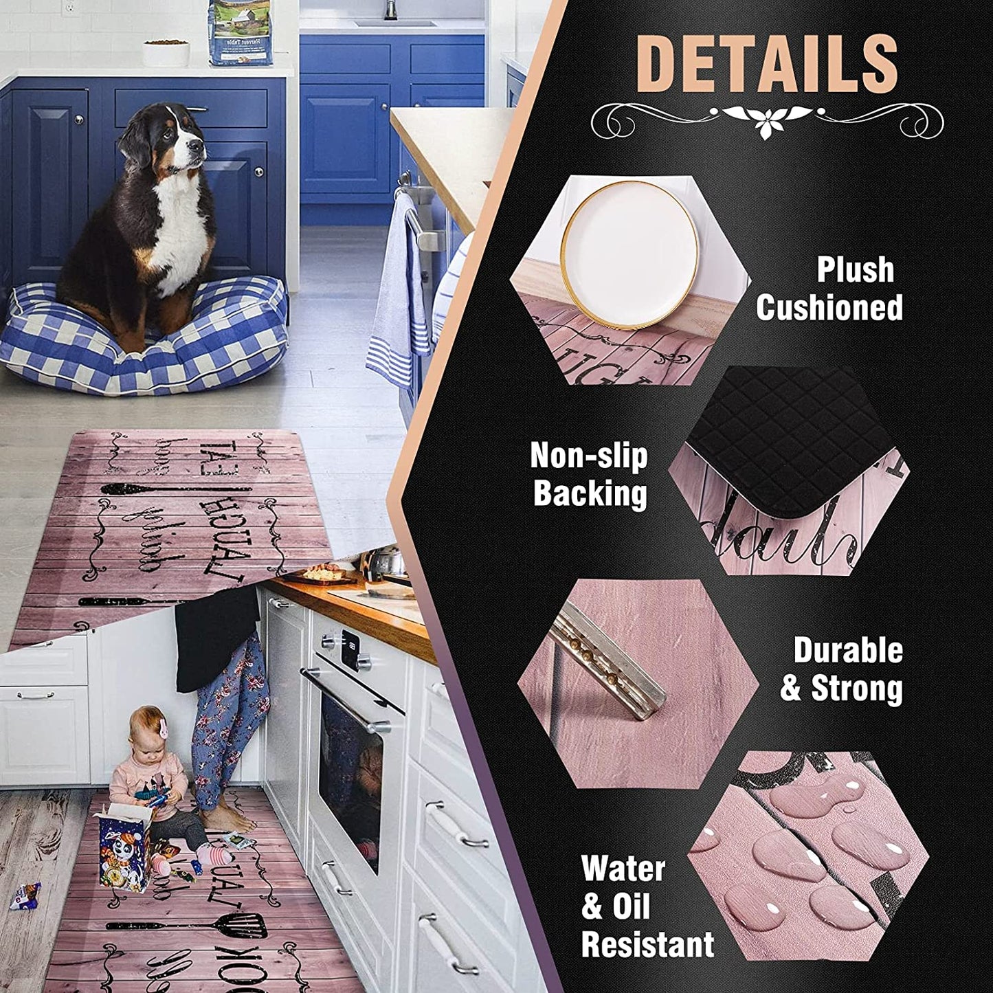 15 mm Thick Anti Fatigue Kitchen Rug Comfort Cushioned Standing Mat