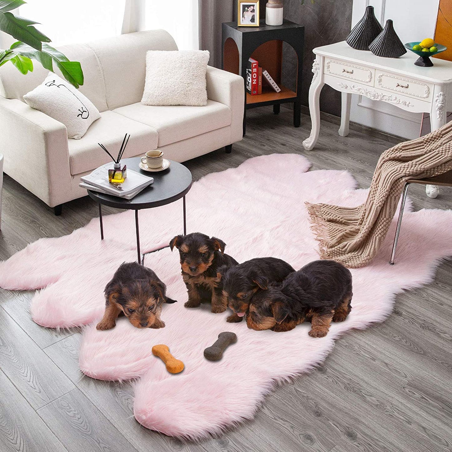 Sheepskin Fur Chair Couch Cover Area Rug, Pink