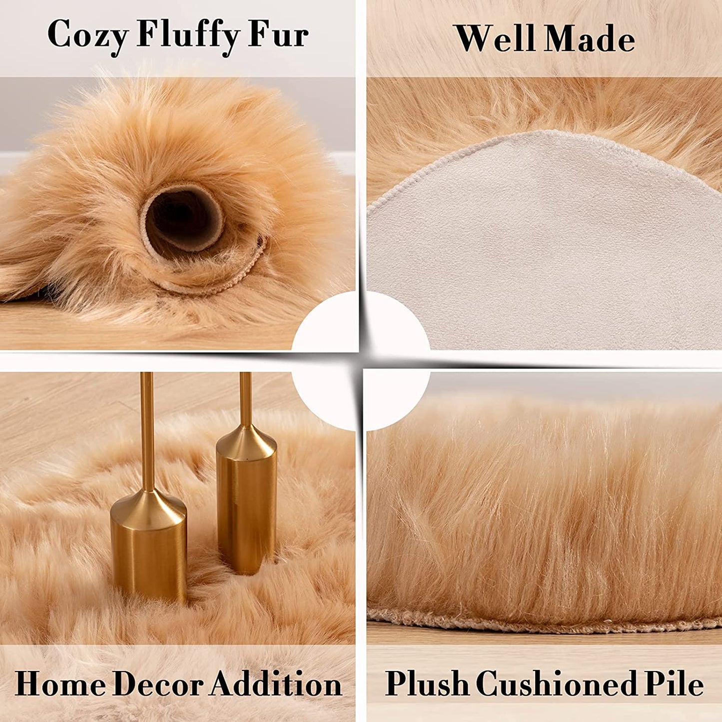 Soft Faux Sheepskin Chair Cover Seat Rugs for Bedroom, Khaki