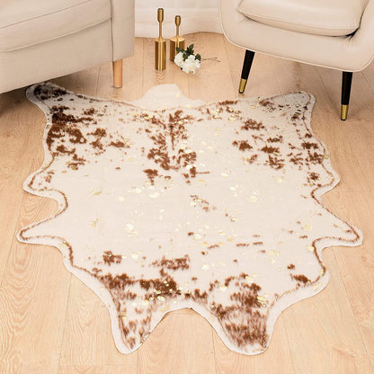 Faux Cowhide Shaped Rug Gold Foil Decorative Carpet