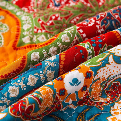 Quilted Throw Blanket for Bed Couch Sofa, European Boho Floral