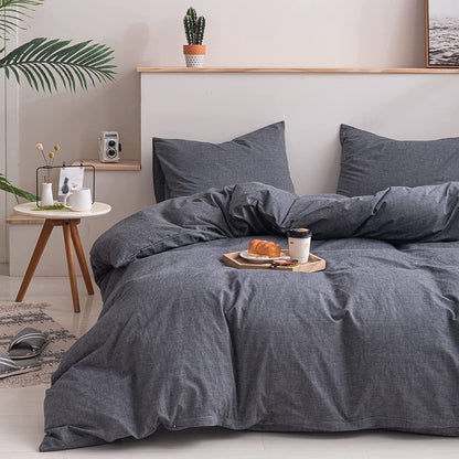 100% Washed Cotton Comforter Cover, Natural Wrinkled Look with Zipper Closure & Corner Ties, Grey, Queen/King Size
