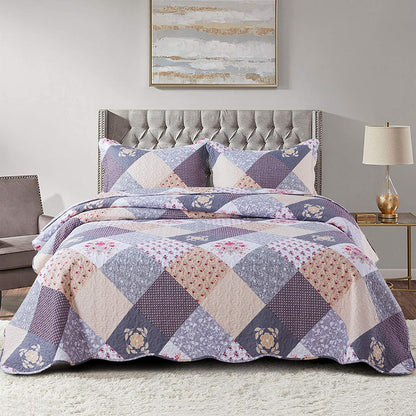 Microfiber Bedspread Quilt Sets Floral Patchwork Lightweight Coverlet Set with Shams Reversible Quilted Bedding Set