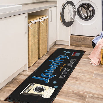 Covor decorativ imprimat pentru spălătorie (20"x59", negru, albastru) 