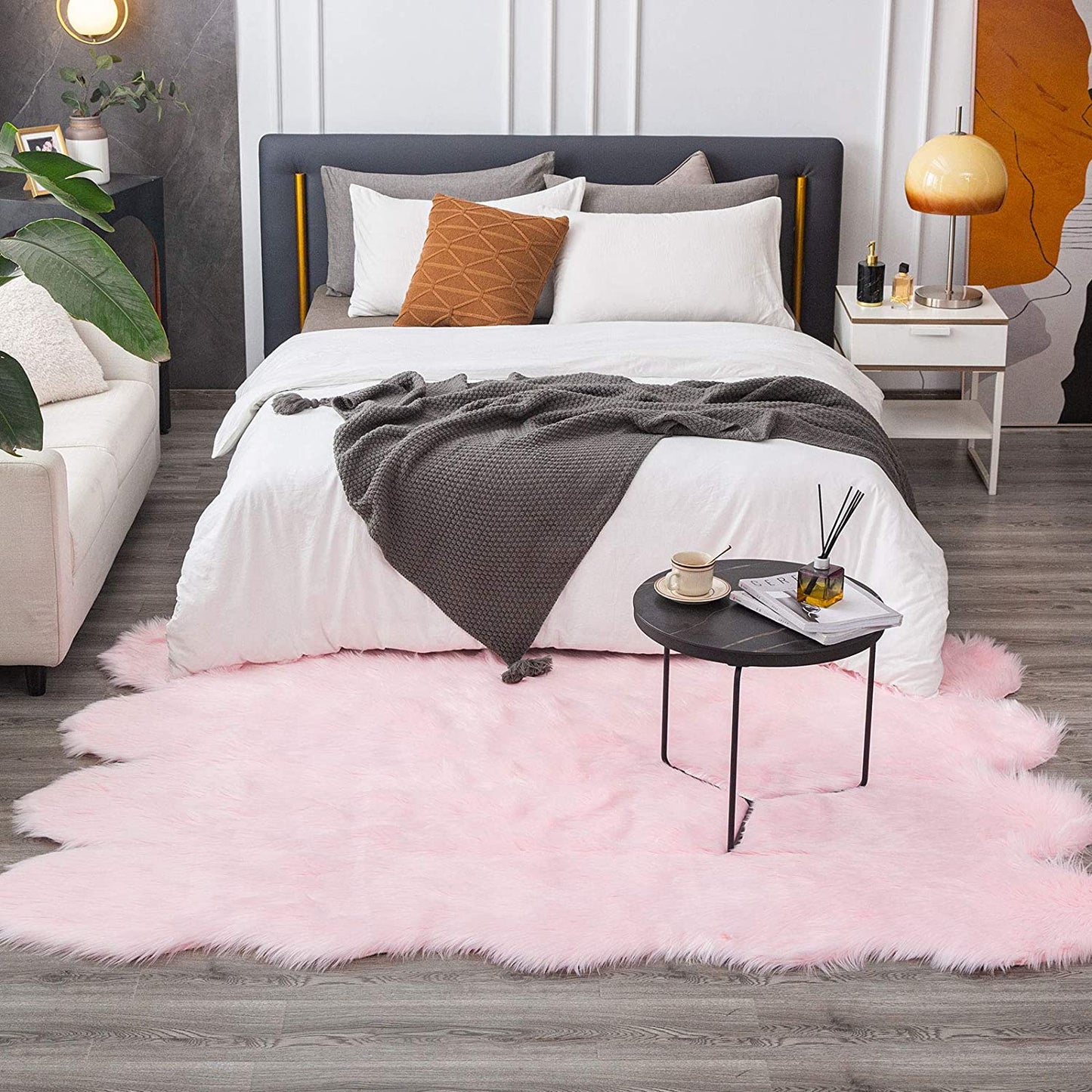 Sheepskin Fur Chair Couch Cover Area Rug, Pink