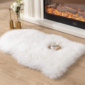 Covor din blană artificială, super moale, pufoasă - 2 ft x 3 ft, alb