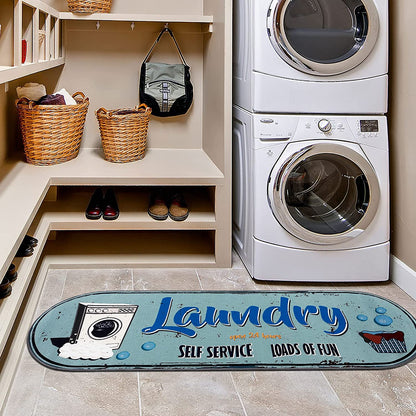 Laundry Room Decorative Printed Runner Rug, Black & Blue, 20"x59"