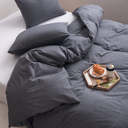100% Washed Cotton Comforter Cover, Natural Wrinkled Look with Zipper Closure & Corner Ties, Grey, Queen/King Size