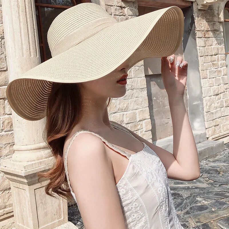 Summer Sassafras Solid Color Straw Hat Sunscreen Sunshade Sand Beach Hat