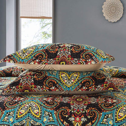 Cotton Bedspread Quilt Sets Reversible Patchwork Coverlet Set, European Rouge Floral