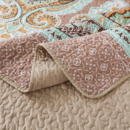 Cotton Bedspread Quilt Sets Reversible Patchwork Coverlet Set, European Rouge Floral