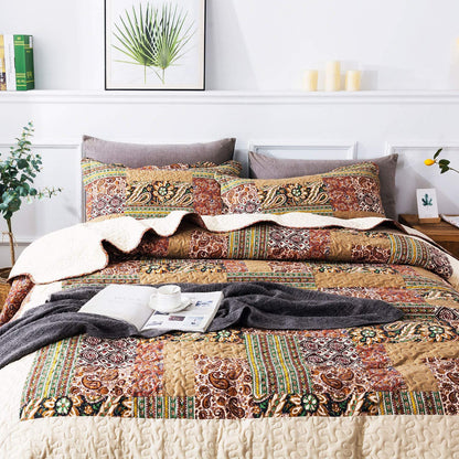 Microfiber Quilt Bedspread Sets-Paisley Garden Pattern Reversible Coverlet Set,Queen Size