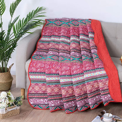 Quilted Throw Blanket for Bed Couch Sofa, Boho Chic Pattern