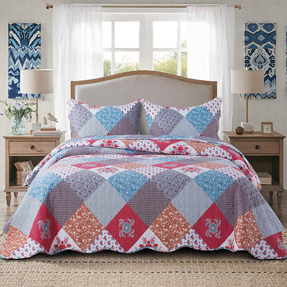 Microfiber Bedspread Quilt Sets Floral Patchwork Lightweight Coverlet Set with Shams Reversible Quilted Bedding Set