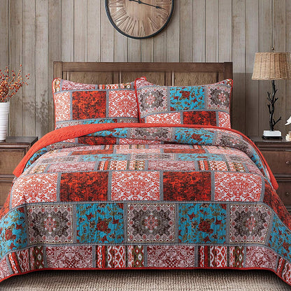 Cotton Bedspread Quilt Sets,Classic Plaid Pattern, Patchwork Coverlet Set