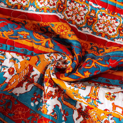 Quilted Throw Blanket for Bed Couch Sofa, European Boho Floral