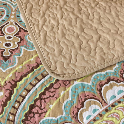 Quilted Throw Blanket for Bed Couch Sofa, European Paisley Blossom