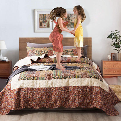 Microfiber Quilt Bedspread Sets-Paisley Garden Pattern Reversible Coverlet Set,Queen Size